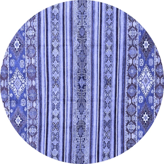 Ahgly Company Machine Washable Indoor Round Abstract Blue Modern Area Rugs, 6' Round