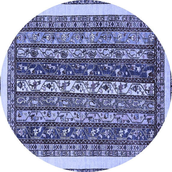 Ahgly Company Machine Washable Indoor Round Abstract Blue Modern Area Rugs, 7' Round