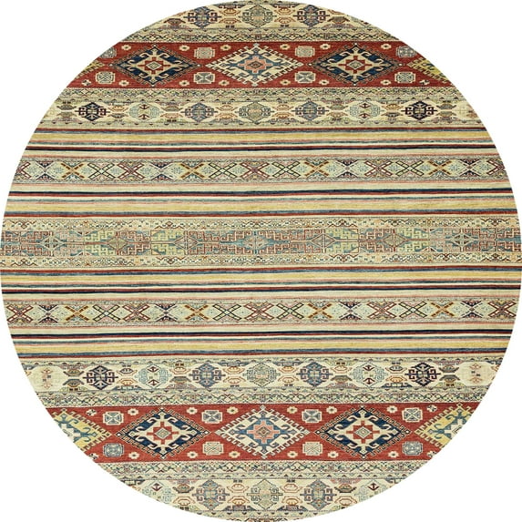 Ahgly Company Machine Washable Indoor Round Abstract Brown Gold Area Rugs, 7' Round