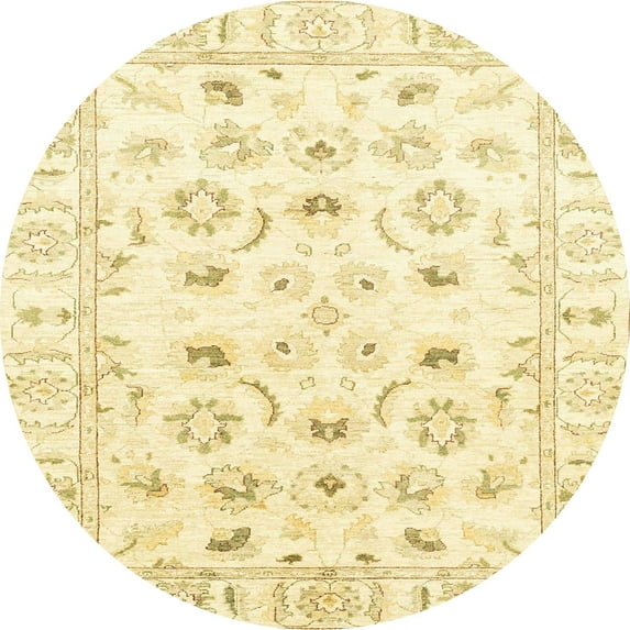 Ahgly Company Machine Washable Indoor Round Abstract Chrome Gold Yellow Area Rugs, 5' Round