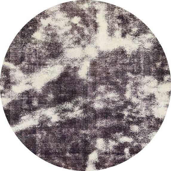 Ahgly Company Machine Washable Indoor Round Abstract Eggplant Purple Area Rugs, 7' Round
