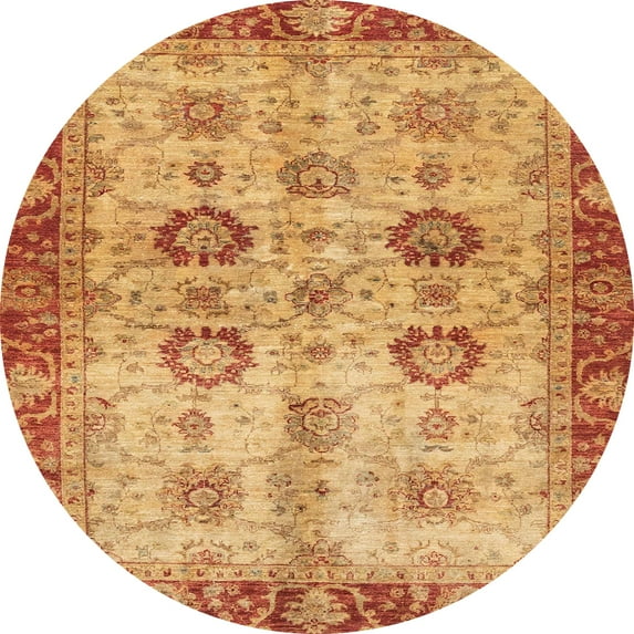 Ahgly Company Machine Washable Indoor Round Abstract Orange Red Area Rugs, 8' Round