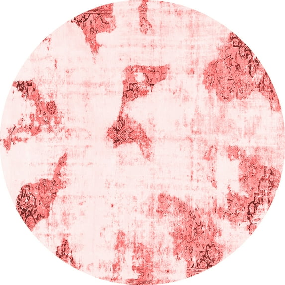Ahgly Company Machine Washable Indoor Round Abstract Red Modern Area Rugs, 3' Round