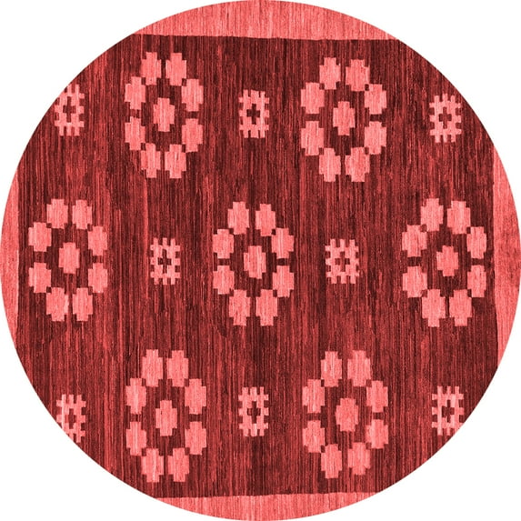 Ahgly Company Machine Washable Indoor Round Abstract Red Modern Area Rugs, 3' Round