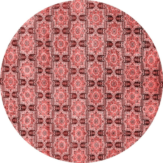 Ahgly Company Machine Washable Indoor Round Abstract Red Modern Area Rugs, 3' Round
