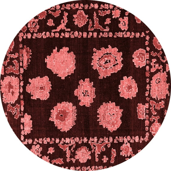 Ahgly Company Machine Washable Indoor Round Abstract Red Modern Area Rugs, 3' Round