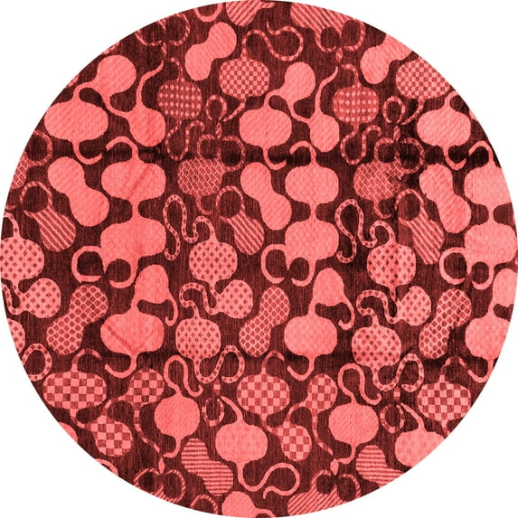 Ahgly Company Machine Washable Indoor Round Abstract Red Modern Area Rugs, 4' Round