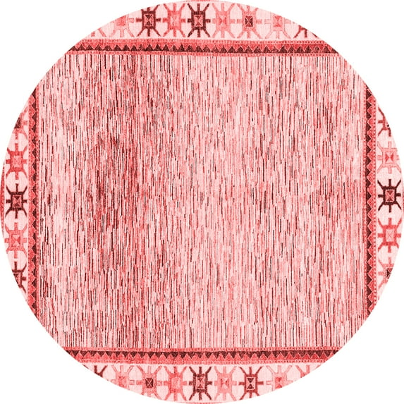 Ahgly Company Machine Washable Indoor Round Abstract Red Modern Area Rugs, 4' Round