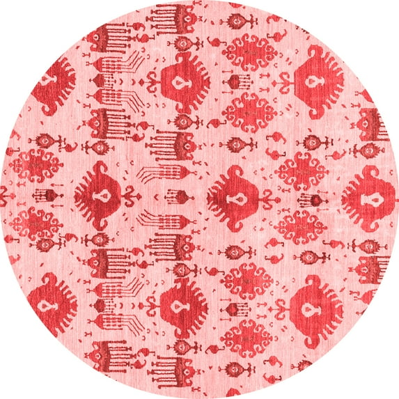 Ahgly Company Machine Washable Indoor Round Abstract Red Modern Area Rugs, 4' Round