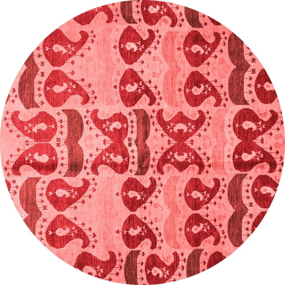 Ahgly Company Machine Washable Indoor Round Abstract Red Modern Area Rugs, 4' Round