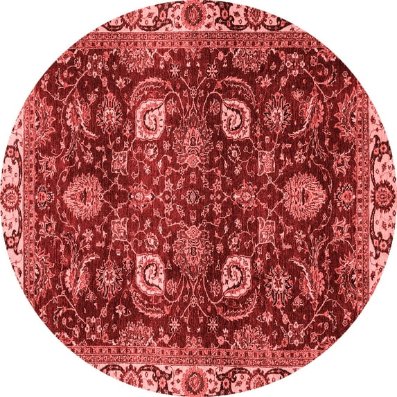 Ahgly Company Machine Washable Indoor Round Abstract Red Modern Area Rugs, 5' Round