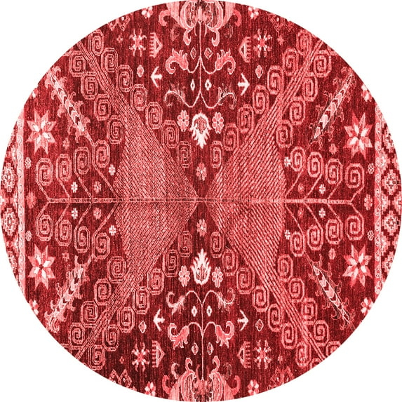 Ahgly Company Machine Washable Indoor Round Abstract Red Modern Area Rugs, 5' Round