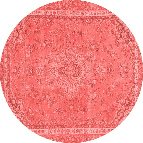 Ahgly Company Machine Washable Indoor Round Abstract Red Modern Area Rugs, 6' Round