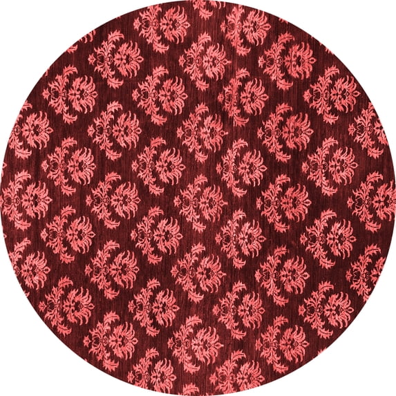 Ahgly Company Machine Washable Indoor Round Abstract Red Modern Area Rugs, 7' Round