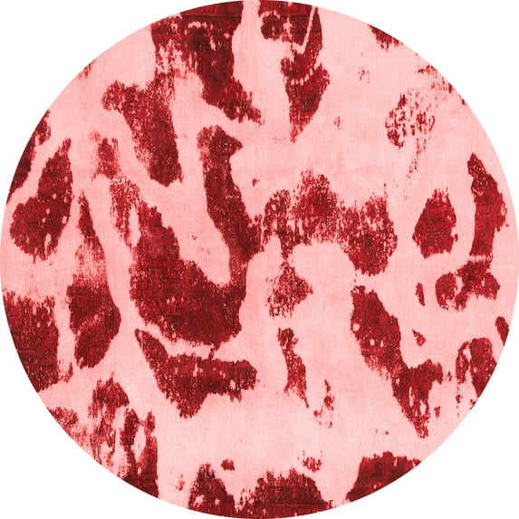 Ahgly Company Machine Washable Indoor Round Abstract Red Modern Area Rugs, 7' Round