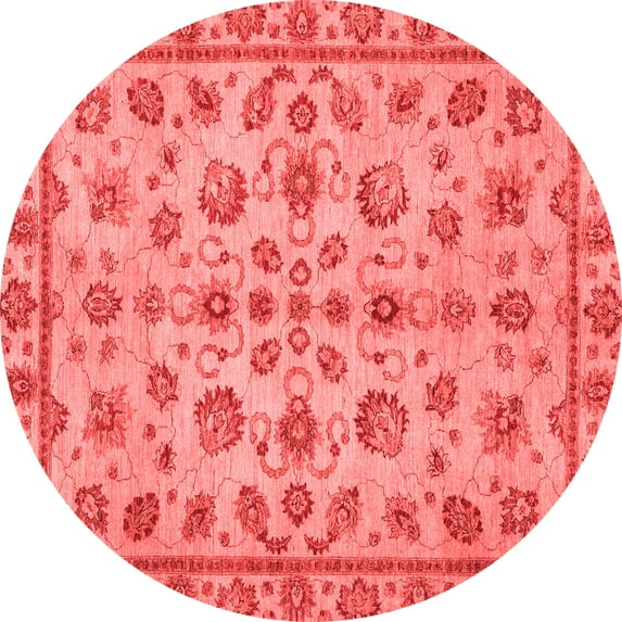 Ahgly Company Machine Washable Indoor Round Abstract Red Modern Area Rugs, 7' Round