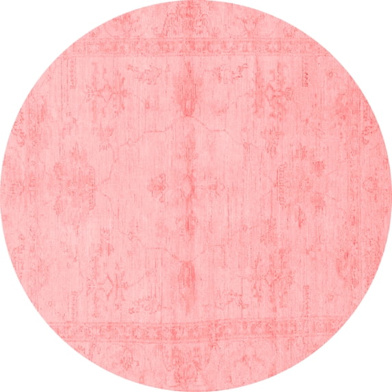 Ahgly Company Machine Washable Indoor Round Abstract Red Modern Area Rugs, 7' Round