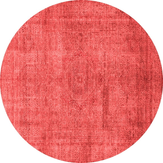 Ahgly Company Machine Washable Indoor Round Abstract Red Modern Area Rugs, 8' Round