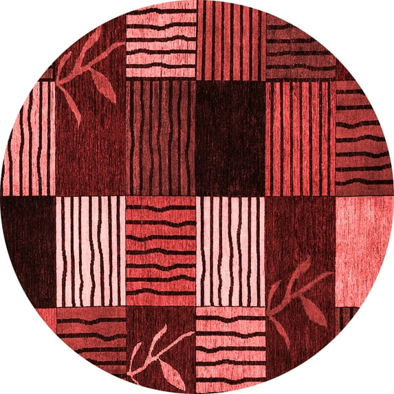 Ahgly Company Machine Washable Indoor Round Abstract Red Modern Area Rugs, 8' Round