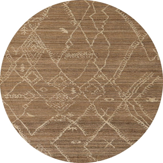 Ahgly Company Machine Washable Indoor Round Abstract Saddle Brown Area Rugs, 4' Round