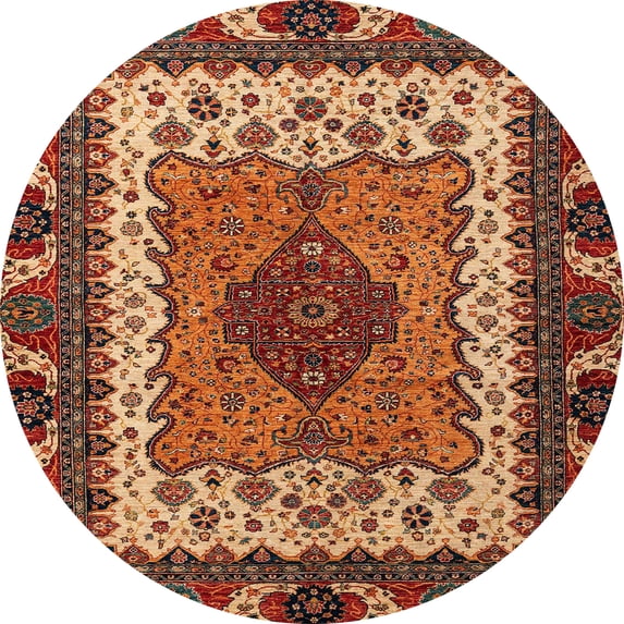 Ahgly Company Machine Washable Indoor Round Abstract Saffron Red Area Rugs, 3' Round