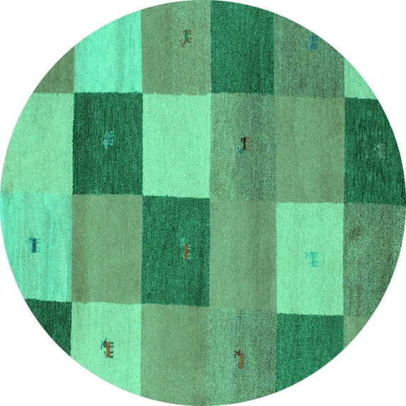 Ahgly Company Machine Washable Indoor Round Abstract Turquoise Blue Contemporary Area Rugs, 4' Round