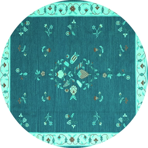Ahgly Company Machine Washable Indoor Round Abstract Turquoise Blue Contemporary Area Rugs, 7' Round