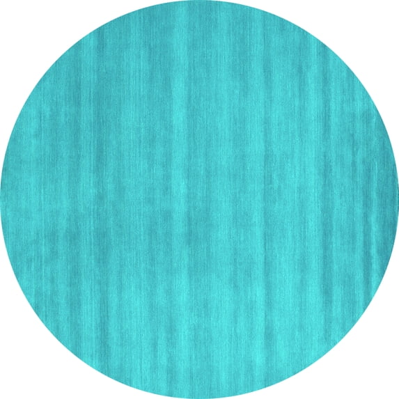 Ahgly Company Machine Washable Indoor Round Abstract Turquoise Blue Contemporary Area Rugs, 7' Round