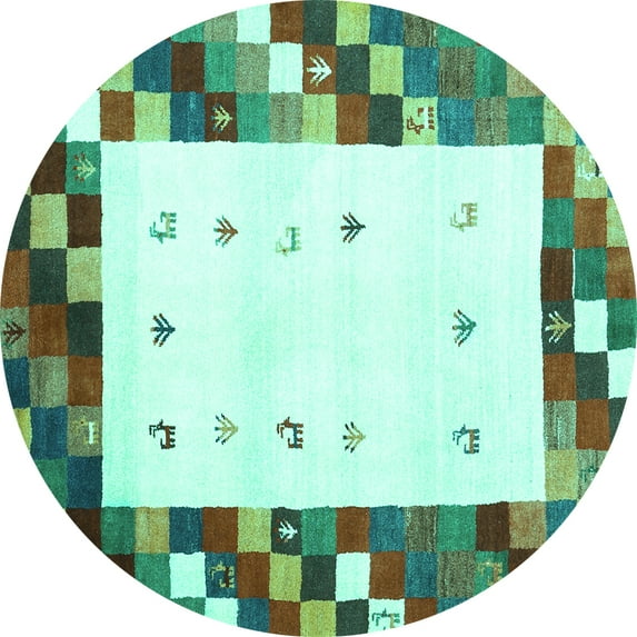 Ahgly Company Machine Washable Indoor Round Abstract Turquoise Blue Contemporary Area Rugs, 8' Round