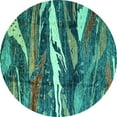 thumbnail image 1 of Ahgly Company Machine Washable Indoor Round Abstract Turquoise Blue Modern Area Rugs, 3' Round, 1 of 4