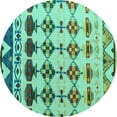 thumbnail image 1 of Ahgly Company Machine Washable Indoor Round Abstract Turquoise Blue Modern Area Rugs, 4' Round, 1 of 4