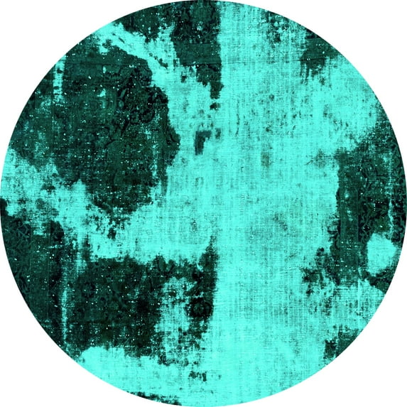 Ahgly Company Machine Washable Indoor Round Abstract Turquoise Blue Modern Area Rugs, 5' Round