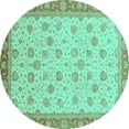 thumbnail image 1 of Ahgly Company Machine Washable Indoor Round Abstract Turquoise Blue Modern Area Rugs, 5' Round, 1 of 4