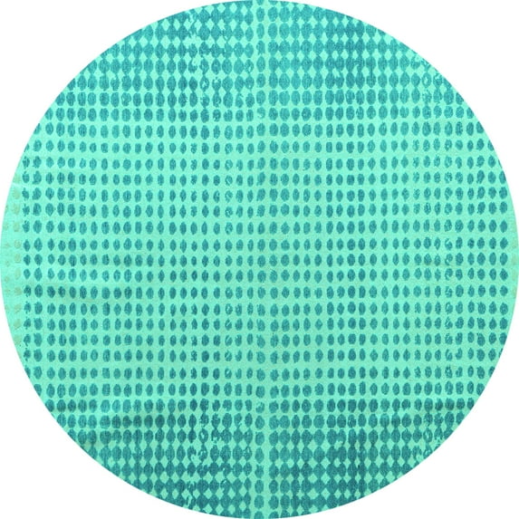 Ahgly Company Machine Washable Indoor Round Abstract Turquoise Blue Modern Area Rugs, 5' Round