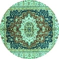 thumbnail image 1 of Ahgly Company Machine Washable Indoor Round Abstract Turquoise Blue Modern Area Rugs, 6' Round, 1 of 4