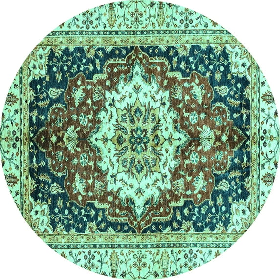 Ahgly Company Machine Washable Indoor Round Abstract Turquoise Blue Modern Area Rugs, 6' Round