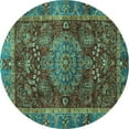 thumbnail image 1 of Ahgly Company Machine Washable Indoor Round Abstract Turquoise Blue Modern Area Rugs, 6' Round, 1 of 4