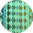 thumbnail image 1 of Ahgly Company Machine Washable Indoor Round Abstract Turquoise Blue Modern Area Rugs, 8' Round, 1 of 4