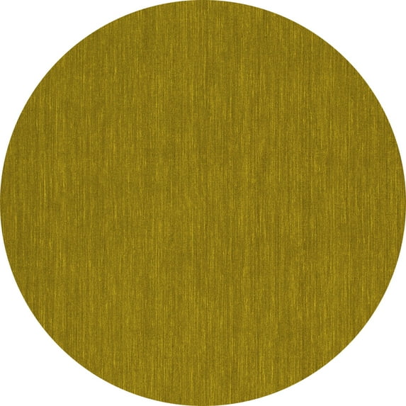 Ahgly Company Machine Washable Indoor Round Abstract Yellow Contemporary Area Rugs, 3' Round