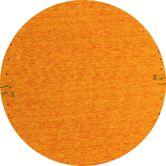 Ahgly Company Machine Washable Indoor Round Abstract Yellow Contemporary Area Rugs, 3' Round
