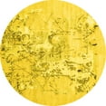 thumbnail image 1 of Ahgly Company Machine Washable Indoor Round Abstract Yellow Contemporary Area Rugs, 4' Round, 1 of 4