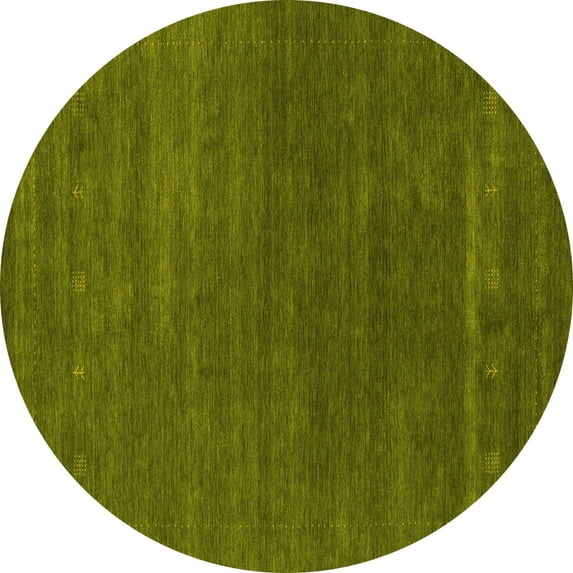 Ahgly Company Machine Washable Indoor Round Abstract Yellow Contemporary Area Rugs, 4' Round