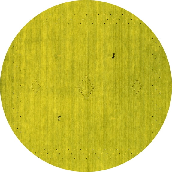 Ahgly Company Machine Washable Indoor Round Abstract Yellow Contemporary Area Rugs, 5' Round
