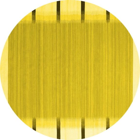 Ahgly Company Machine Washable Indoor Round Abstract Yellow Contemporary Area Rugs, 5' Round