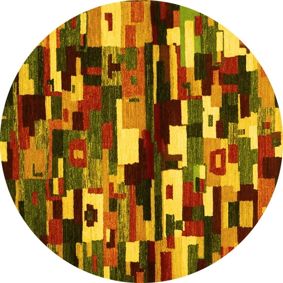 Ahgly Company Machine Washable Indoor Round Abstract Yellow Contemporary Area Rugs, 6' Round