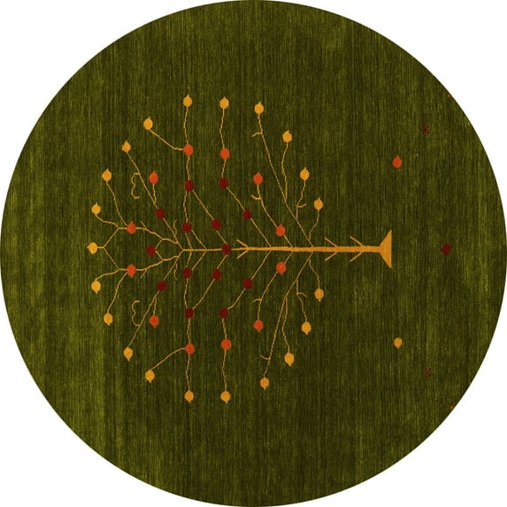 Ahgly Company Machine Washable Indoor Round Abstract Yellow Contemporary Area Rugs, 7' Round