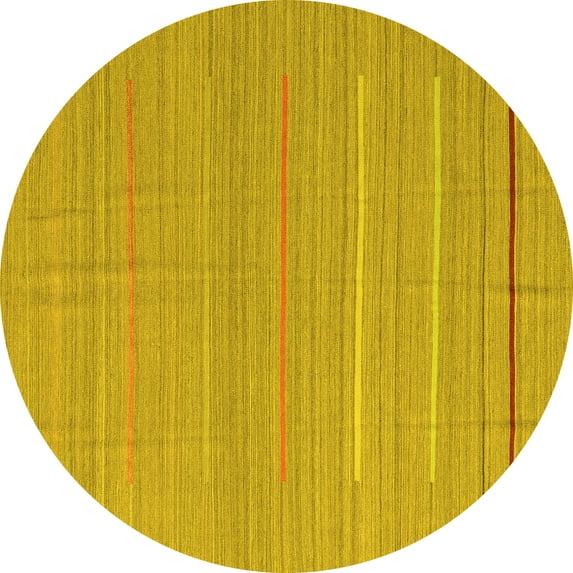 Ahgly Company Machine Washable Indoor Round Abstract Yellow Contemporary Area Rugs, 7' Round