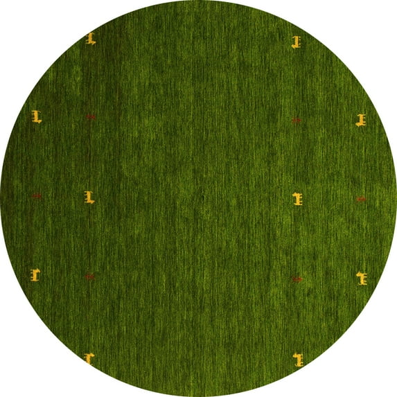 Ahgly Company Machine Washable Indoor Round Abstract Yellow Contemporary Area Rugs, 7' Round