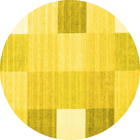 Ahgly Company Machine Washable Indoor Round Abstract Yellow Contemporary Area Rugs, 8' Round