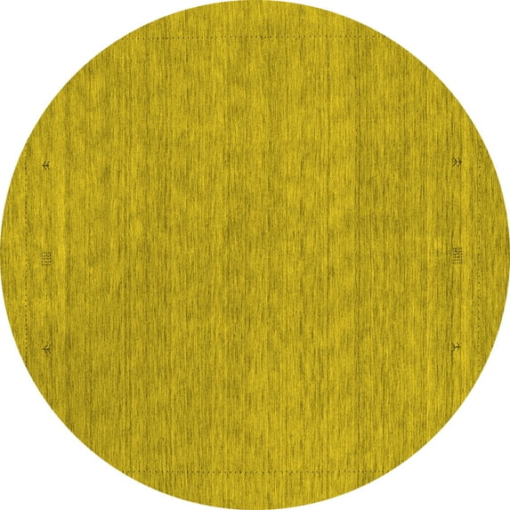 Ahgly Company Machine Washable Indoor Round Abstract Yellow Contemporary Area Rugs, 8' Round